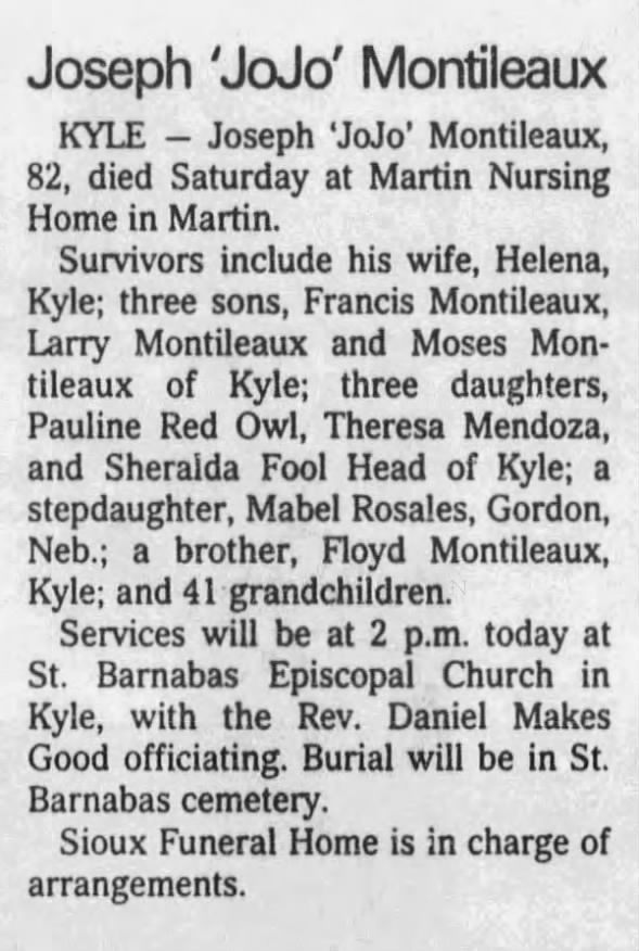 Joseph Montileaux obit